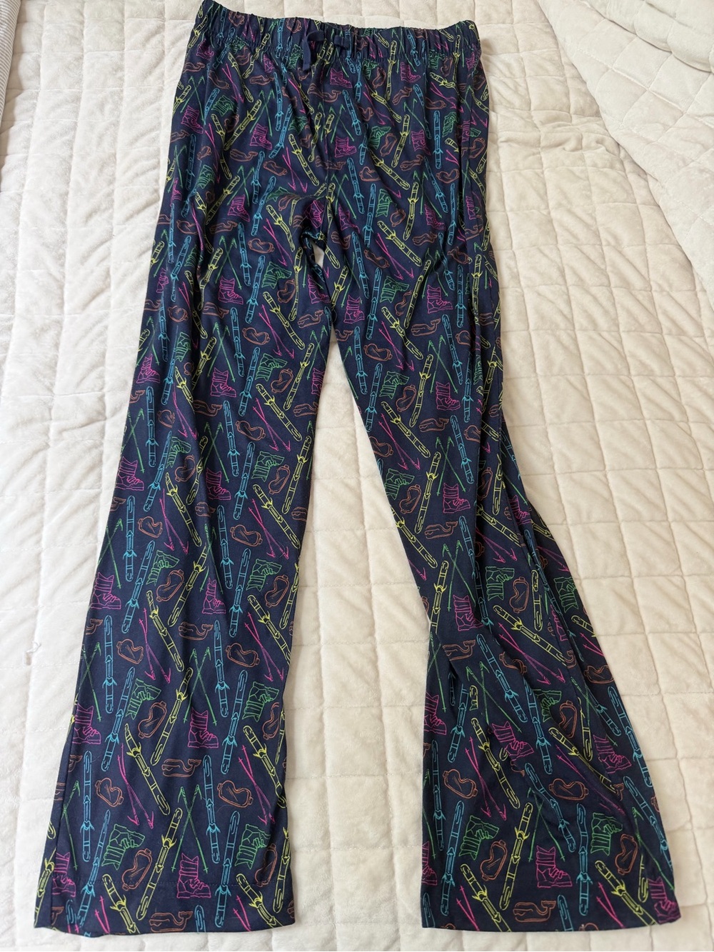 Vineyard Vines Black Pajama Bottoms with Neon Ski Print